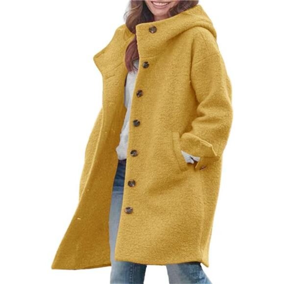 Women's Winter Single Breasted Long Wool Coat Yellow - Picture 2 of 3